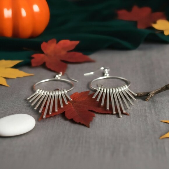 Silver Spikes Drop Dangle Silver Earrings  Boho Chic Statement Unique Jewelry - Picture 8 of 12